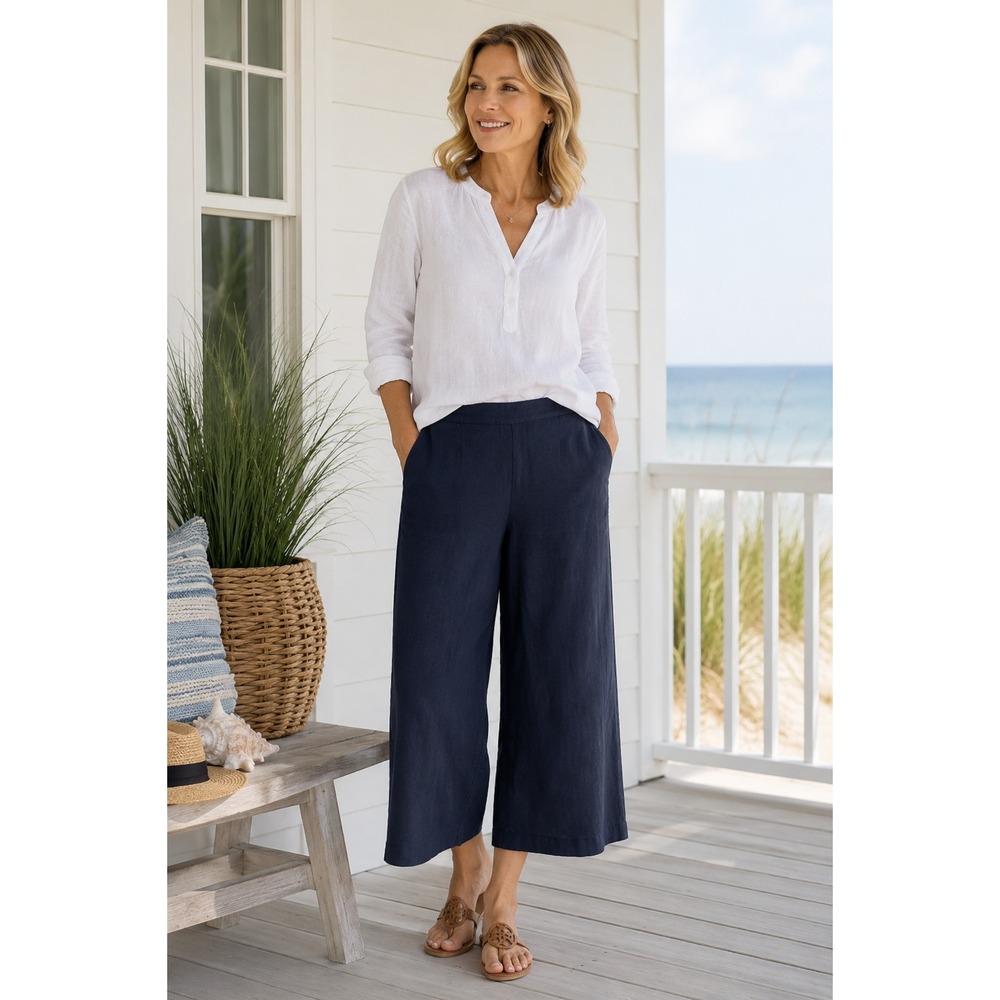 J.Jill Navy Wide Leg Crop Pants XS Pull On Coastal Minimalist Flowy Relaxed